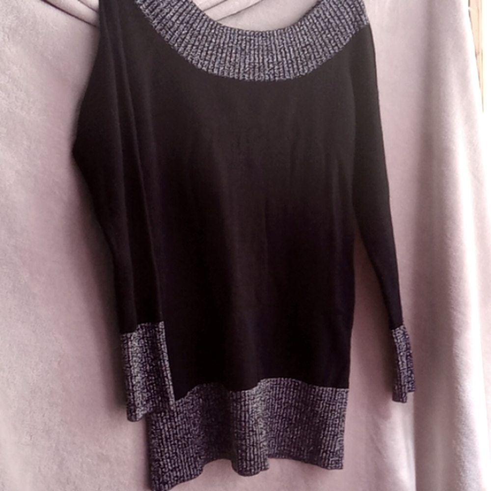 Arden B stretchy wide neck sweater tunic top Sz S black